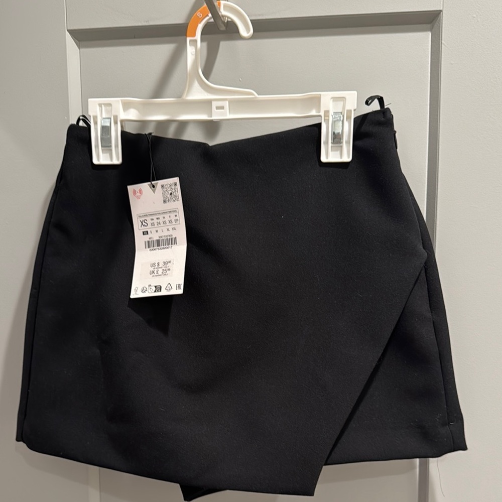 Zara Black Asymmetrical Wrap Mini Skirt